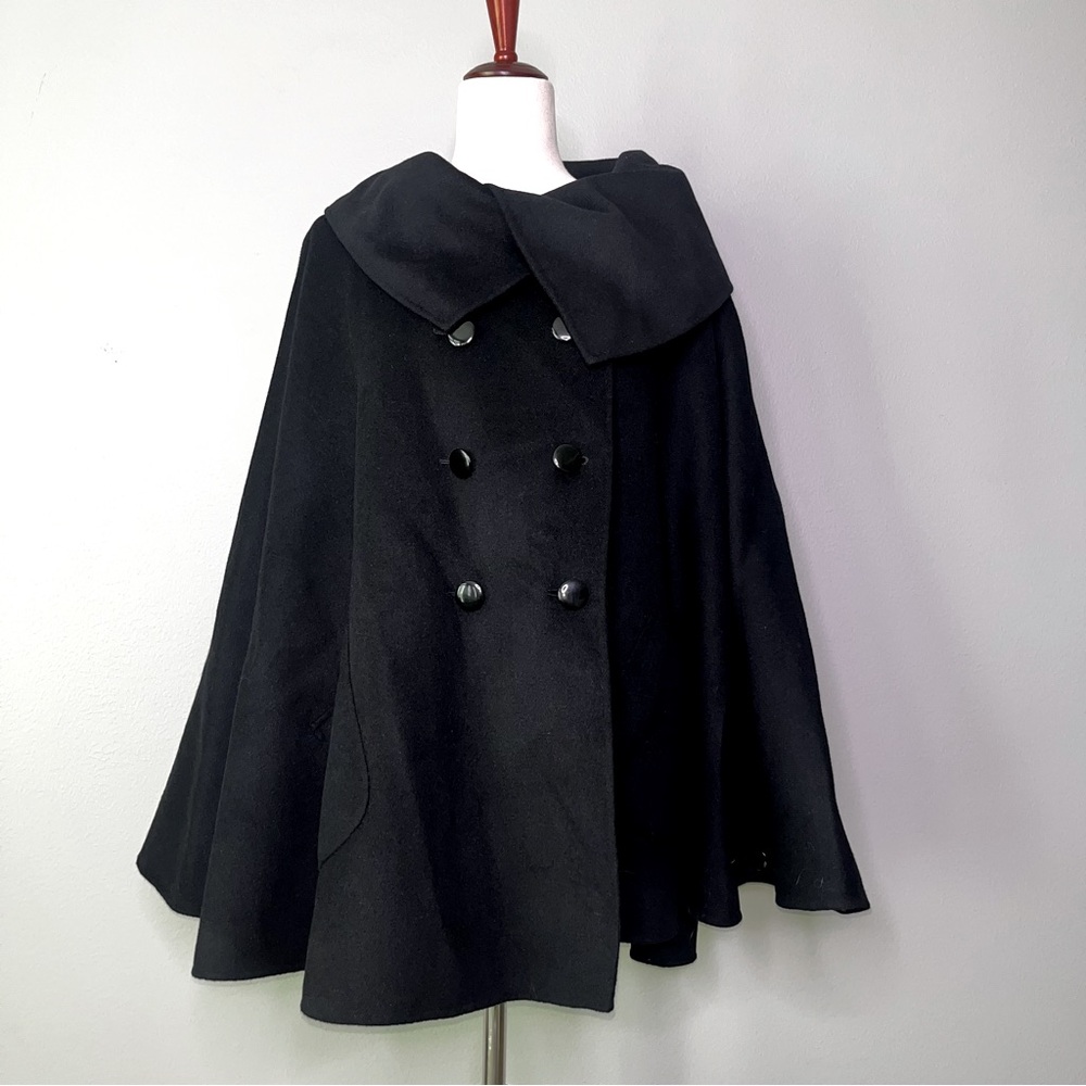 St John Black Double Breasted Cape Coat / SZ M-L